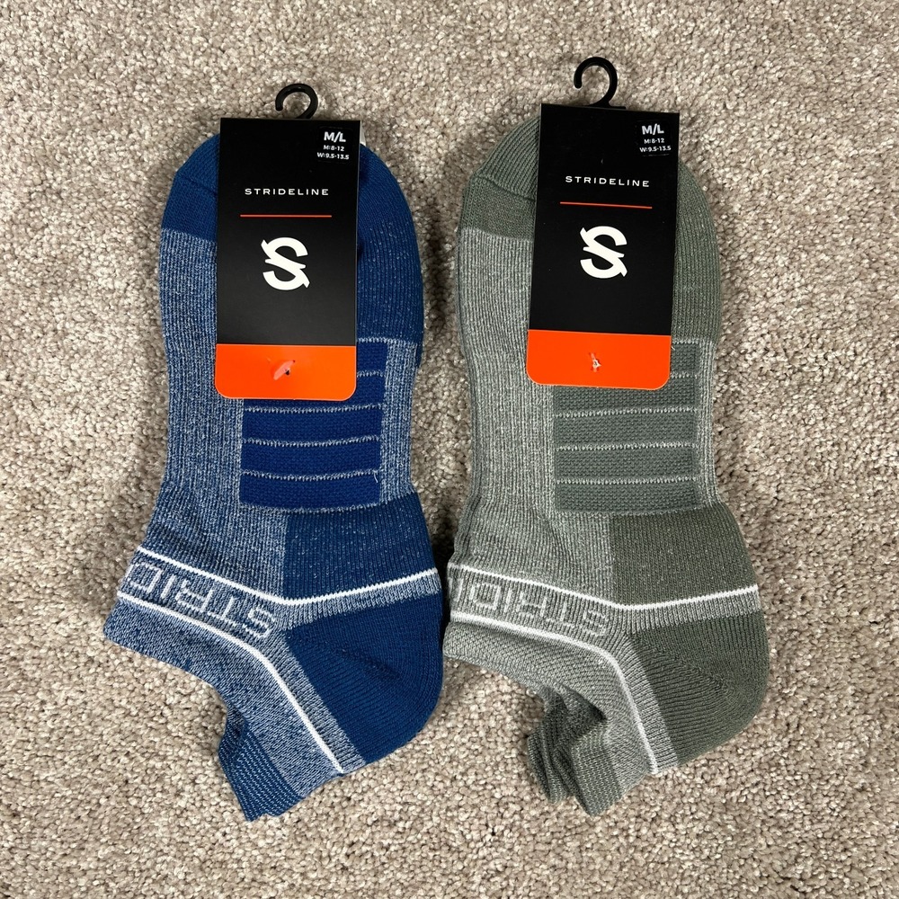 Lot Of 2 Strideline Mens Size M/L Blue/Green Comfortable Breathability Socks NWT